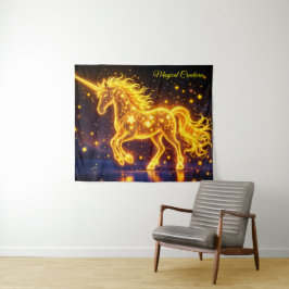 Einhorn-Fantasie Gold Leuchtsterne Wandteppich