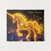 Einhorn-Fantasie Gold Leuchtsterne Wandteppich (Vorderseite (Horizontal))
