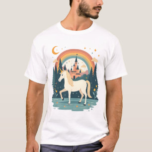 Einhorn-Fantasy-Design mit Burg im Vintage-Regenbo T-Shirt