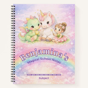 Einhorn Fee Drache Regenbogen Fantasy Mädchen Schu Notizblock