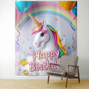 Einhorn-Feen-Party-Hintergrund Geburtstagsbanner Wandteppich