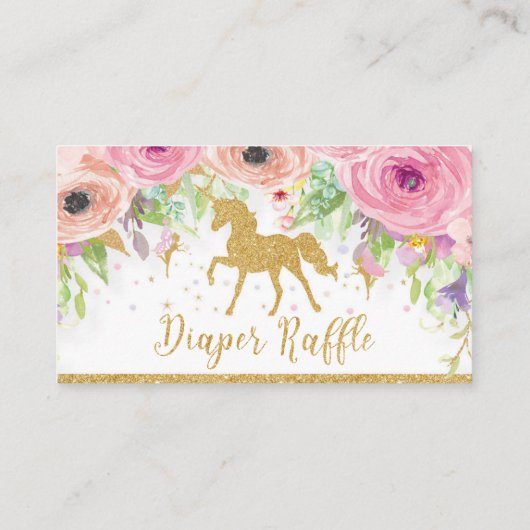 Einhorn-feenhafter Babyparty-WindelRaffle mit Begleitkarte (Rückseite)