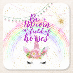 Einhorn Field Horses Pink Gold Glitzer Girls Rechteckiger Pappuntersetzer