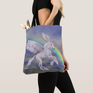 Einhorn fliegt über Regenbogen Fantasy-Pferd Kunst Tasche