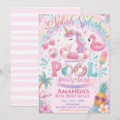 Einhorn Float Splish Splash Pool Mädchen-Geburtsta Einladung (Vorne/Hinten)