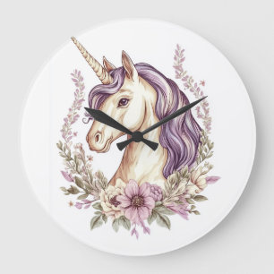 Einhorn Florale Fantasie (1) Große Wanduhr