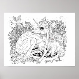 Einhorn Foal Enchanted Friends Coloring Page Poster