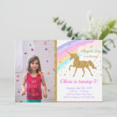 Einhorn-Foto-Einladung, Einhorn-Party Einladung (Stehend Vorderseite)