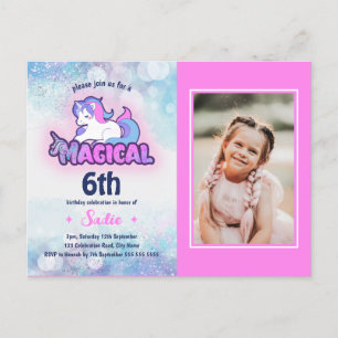 Einhorn-Foto-Geburtstagsfeier in Rosa und Lila für Postkarte