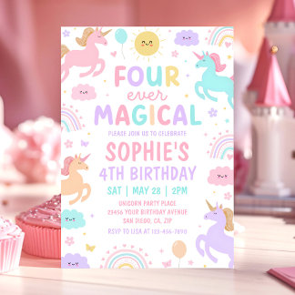 Einhorn Four Ever Magical 4. Geburtstagseinladung Einladung