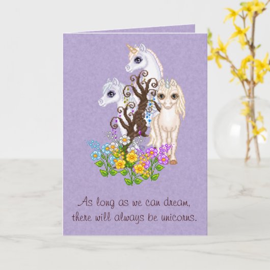 Einhorn-Freund-Pixel-Kunst Karte (Gelbe Blume)