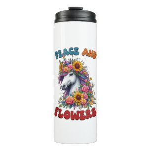 Einhorn Frieden und Blume Blumenkronenpfeife Blume Thermosbecher