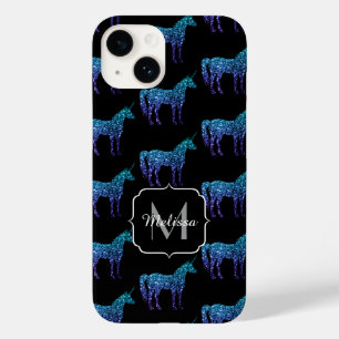 Einhorn-Funkeln aqua-blaue Ombre-Muster-Monogramm Case-Mate iPhone 14 Hülle