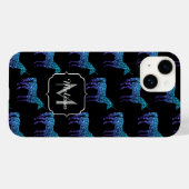 Einhorn-Funkeln aqua-blaue Ombre-Muster-Monogramm Case-Mate iPhone Hülle (Rückseite (Horizontal))