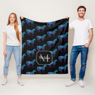 Einhorn-Funkeln aqua-blaue Ombre-Muster-Monogramm Fleecedecke