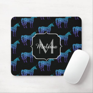 Einhorn-Funkeln aqua-blaue Ombre-Muster-Monogramm Mousepad