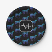 Einhorn-Funkeln aqua-blaue Ombre-Muster-Monogramm Pappteller (Vorderseite)