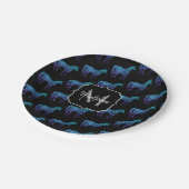 Einhorn-Funkeln aqua-blaue Ombre-Muster-Monogramm Pappteller (Schrägansicht)