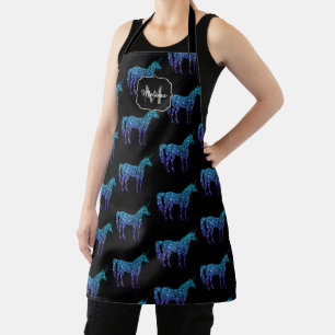 Einhorn-Funkeln aqua-blaue Ombre-Muster-Monogramm Schürze