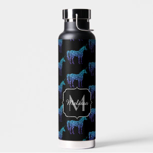 Einhorn-Funkeln aqua-blaue Ombre-Muster-Monogramm Trinkflasche