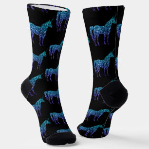 Einhorn-Funkeln aqua-blaue Ombre-Muster schwarz Socken