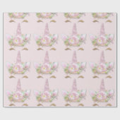 Einhorn Funkelnd Glitzer Rosa Goldblütenpastel Geschenkpapier (Flach)