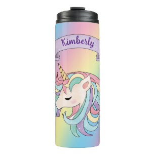 Einhorn & Funky Regenbogen Individueller Name Bunt Thermosbecher