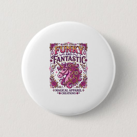Einhorn Funky und Fantastisch Stylisches Zazzle De Button (Vorderseite)