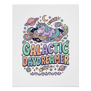 Einhorn Galactic Tagträumer Kawaii Aufkleber und T Poster
