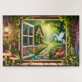 Einhorn-Garten-Fensterszene Pegasus-Geschenk Puzzle