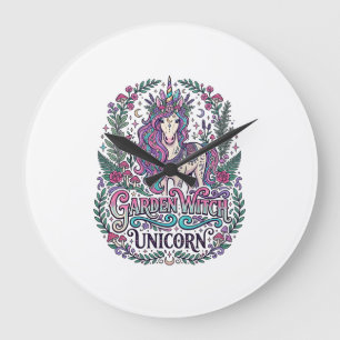 Einhorn-Garten-Hexe Einhorn Bunte Kleidung Grap Große Wanduhr