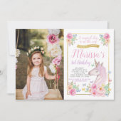 Einhorn Geburtstag Einladung mit Foto (Vorderseite)