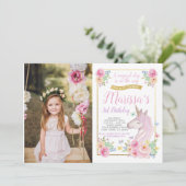 Einhorn Geburtstag Einladung mit Foto (Stehend Vorderseite)