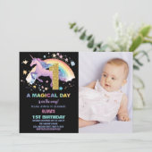 Einhorn Geburtstag Einladung mit Foto (Stehend Vorderseite)