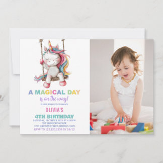 Einhorn Geburtstag Einladung mit Foto