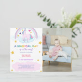 Einhorn Geburtstag Einladung mit Foto (Stehend Vorderseite)