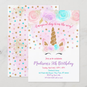 Einhorn Geburtstag Einladung Pink Gold Magical