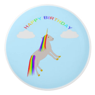 Einhorn Geburtstag Fantasy Regenbogen und Wolken Keramikknauf