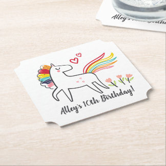 Einhorn-Geburtstag mit Regenbogenfarben und indivi Untersetzer
