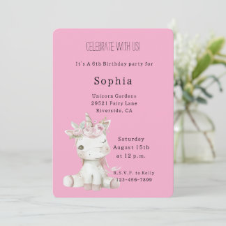 Einhorn-Geburtstag mit rosa Blumen Einladung