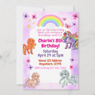 Einhorn-Geburtstags-Einladung zum Regenbogen-Pony Einladung