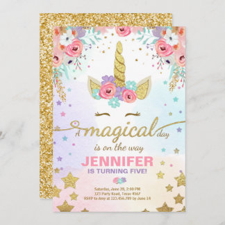 Einhorn-Geburtstags-Einladungs-Rosa-Gold magisch Einladung