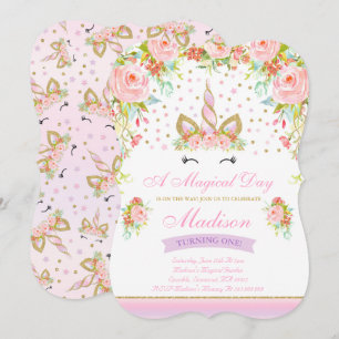 Einhorn-Geburtstags-Einladungs-Rosa-GoldEinhorn Einladung