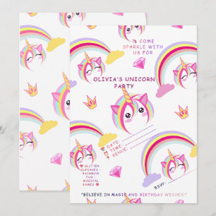 Einhorn-Geburtstagseinladung – Magisches Regenboge Einladung
