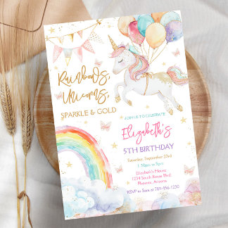 Einhorn-Geburtstagseinladung mit Regenbogen-Glanz Einladung