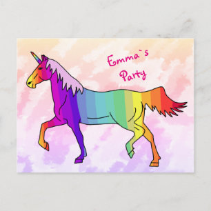 Einhorn-Geburtstagsfeier-Einladung mit Regenbogen Einladungspostkarte