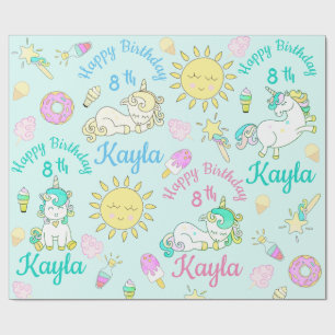 Einhorn-Geburtstagsfeier mit personalisiertem Name Geschenkpapier