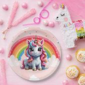 Einhorn-Geburtstagsgeschenke , Regenbogen, Rosa Pappteller (Party)