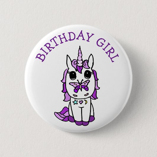 Einhorn-Geburtstagsmädchen Lila Button (Vorderseite)
