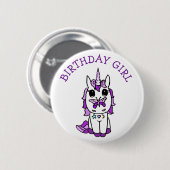 Einhorn-Geburtstagsmädchen Lila Button (Vorne & Hinten)
